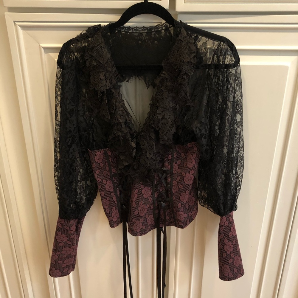 Goth Punk Lace Corset Long-sleeve Top